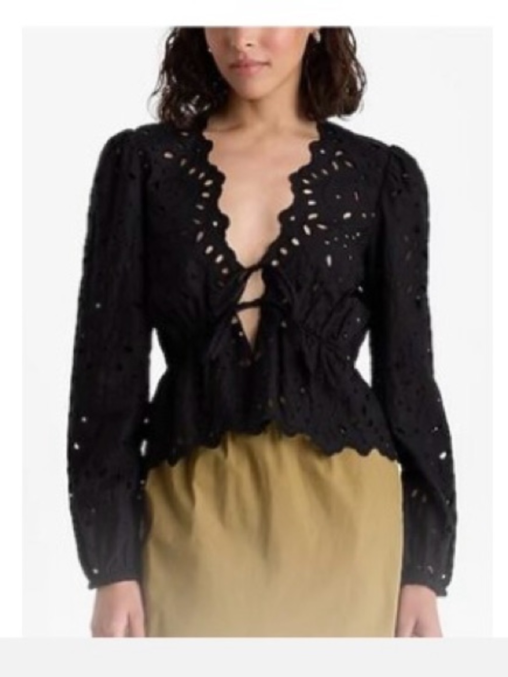 Express Black Eyelet Tie-Front Blouse
